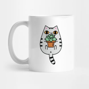 Gray Tabby Cat with Succulent Plant Mug